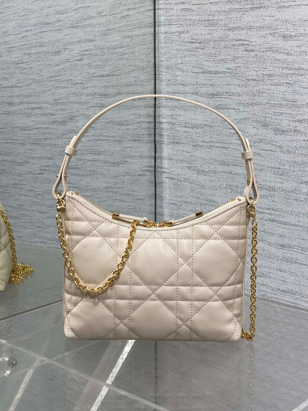 Dior Caro Hobo Bag Cream Cannage Lambskin & Gold