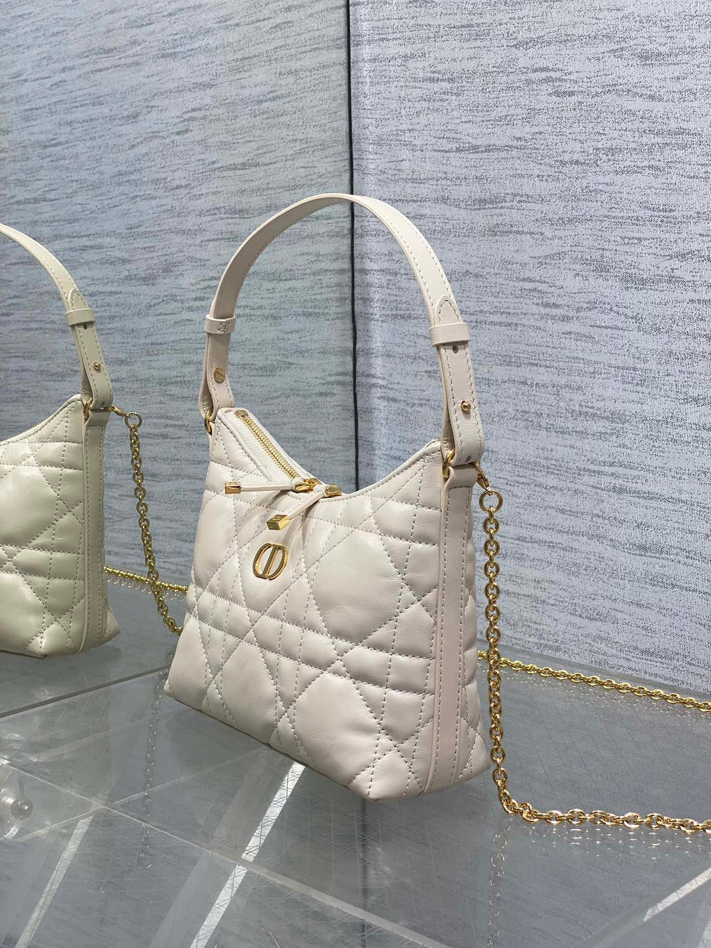 Dior Caro Hobo Bag Cream Cannage Lambskin & Gold