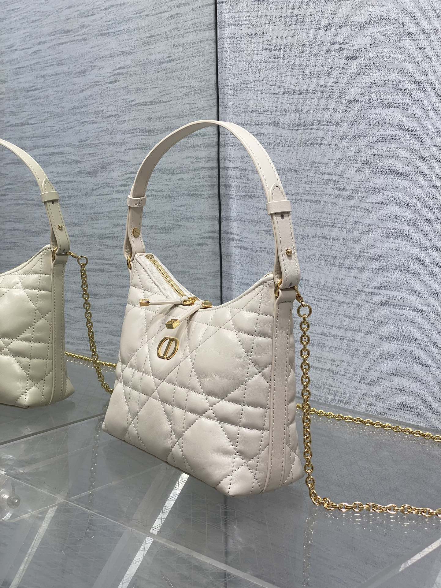 Dior Caro Hobo Bag Cream Cannage Lambskin & Gold