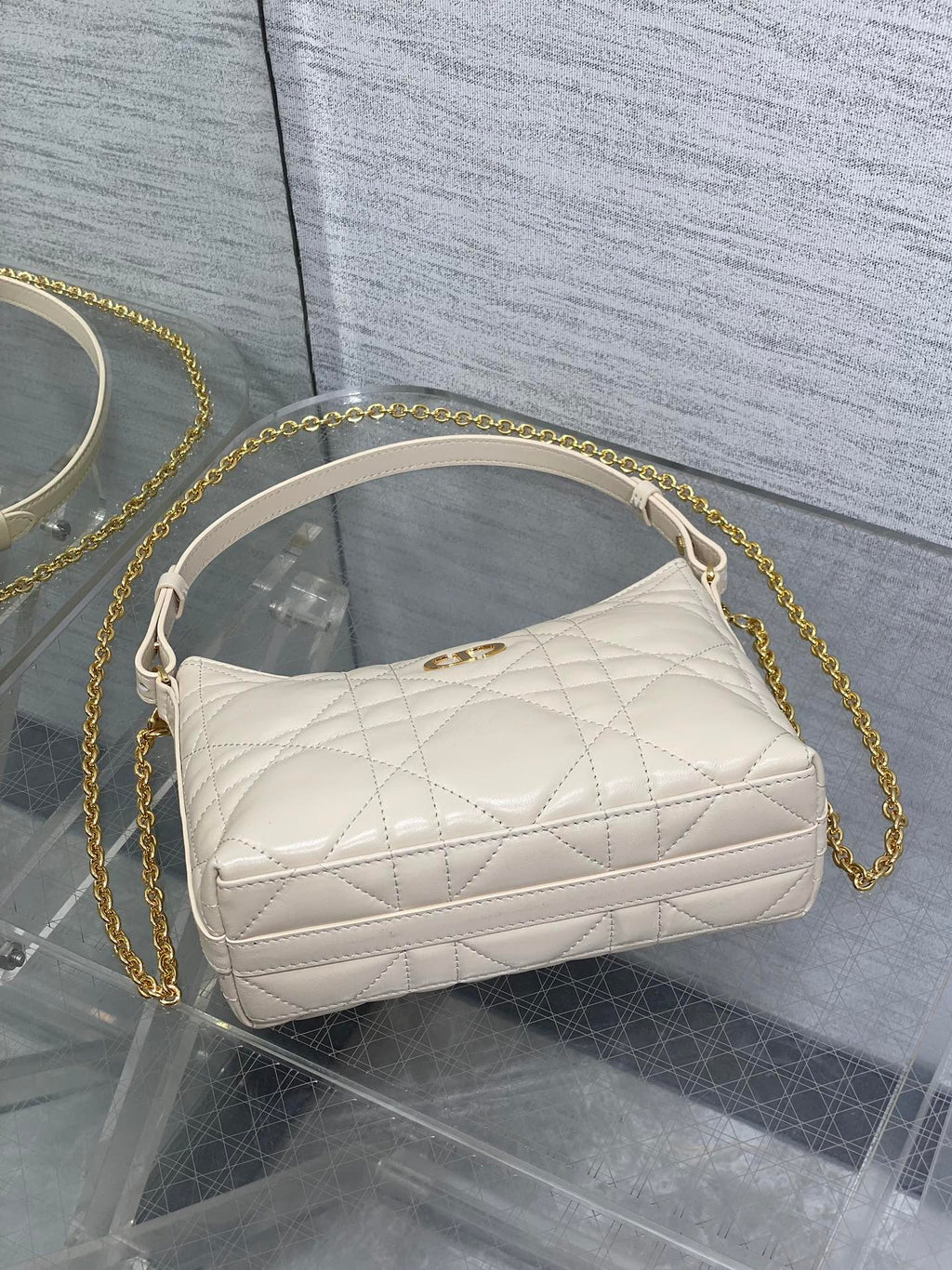 Dior Caro Hobo Bag Cream Cannage Lambskin & Gold