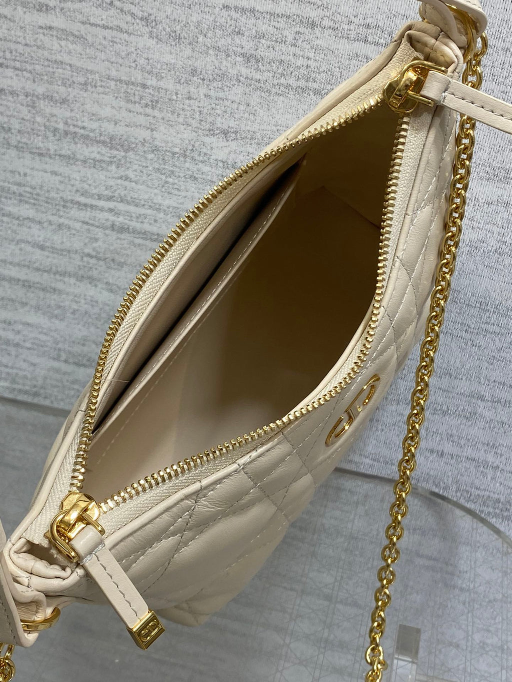 Dior Caro Hobo Bag Cream Cannage Lambskin & Gold