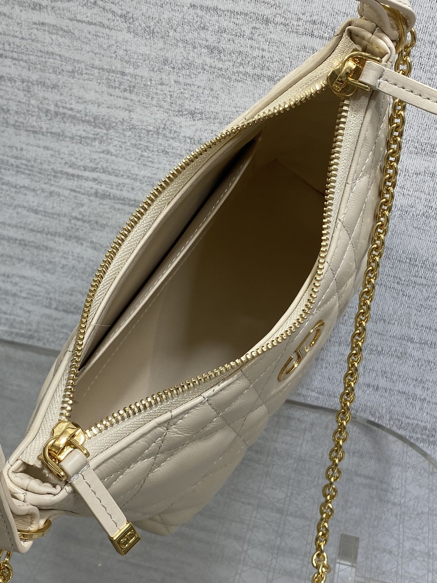 Dior Caro Hobo Bag Cream Cannage Lambskin & Gold