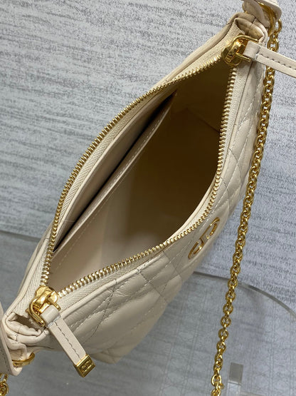 Dior Caro Hobo Bag Cream Cannage Lambskin & Gold