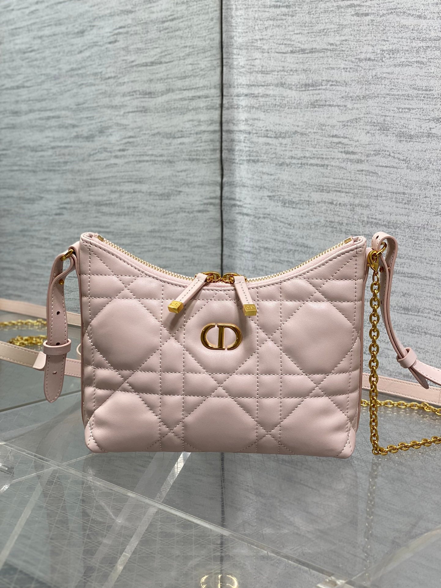 Dior Caro Hobo Bag Blush Pink Cannage Lambskin & Gold