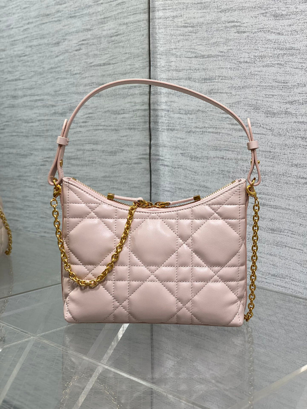 Dior Caro Hobo Bag Blush Pink Cannage Lambskin & Gold