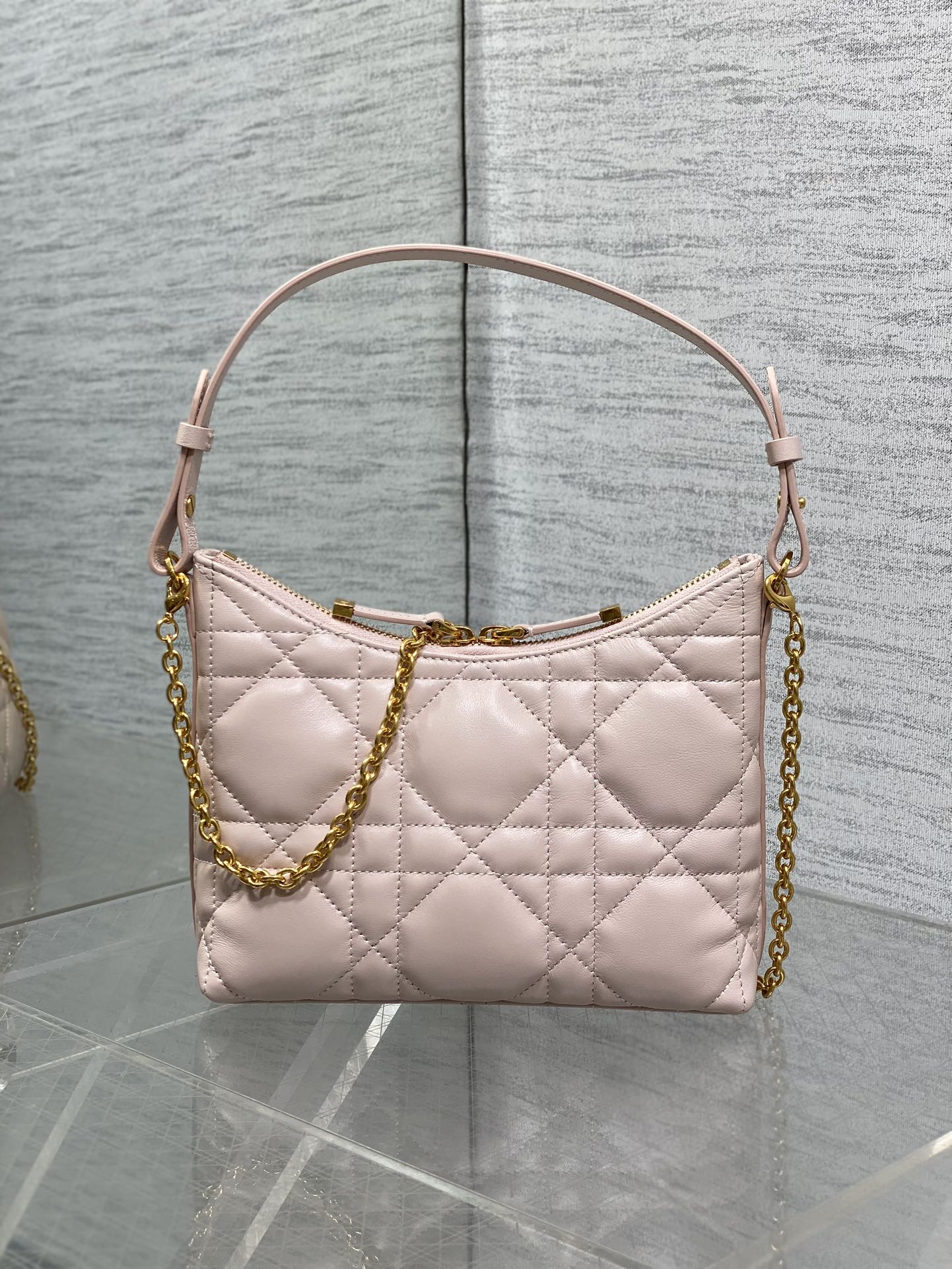 Dior Caro Hobo Bag Blush Pink Cannage Lambskin & Gold