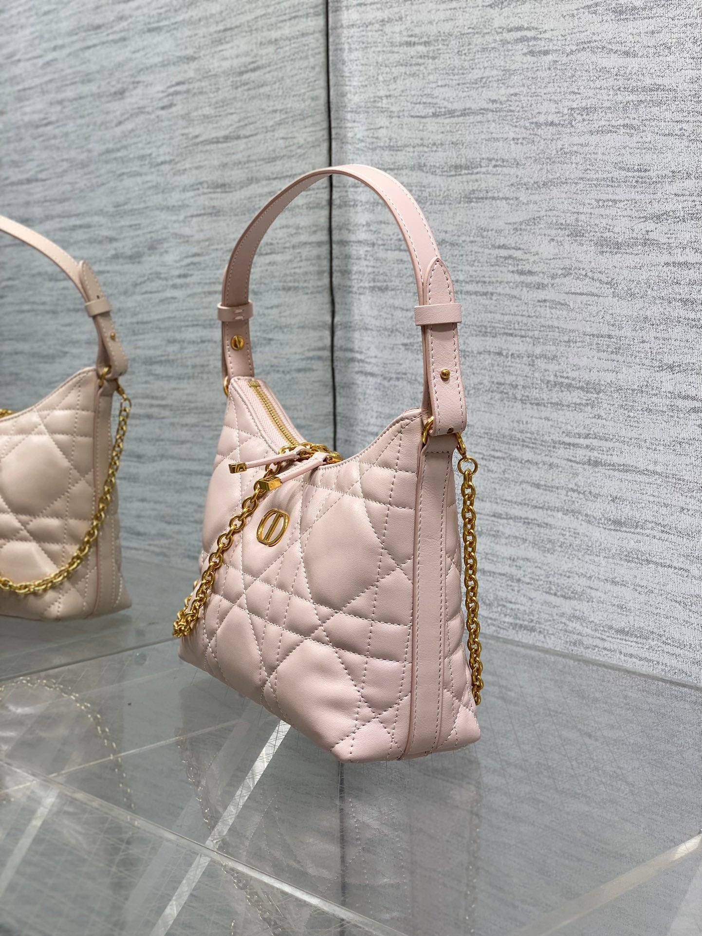 Dior Caro Hobo Bag Blush Pink Cannage Lambskin & Gold