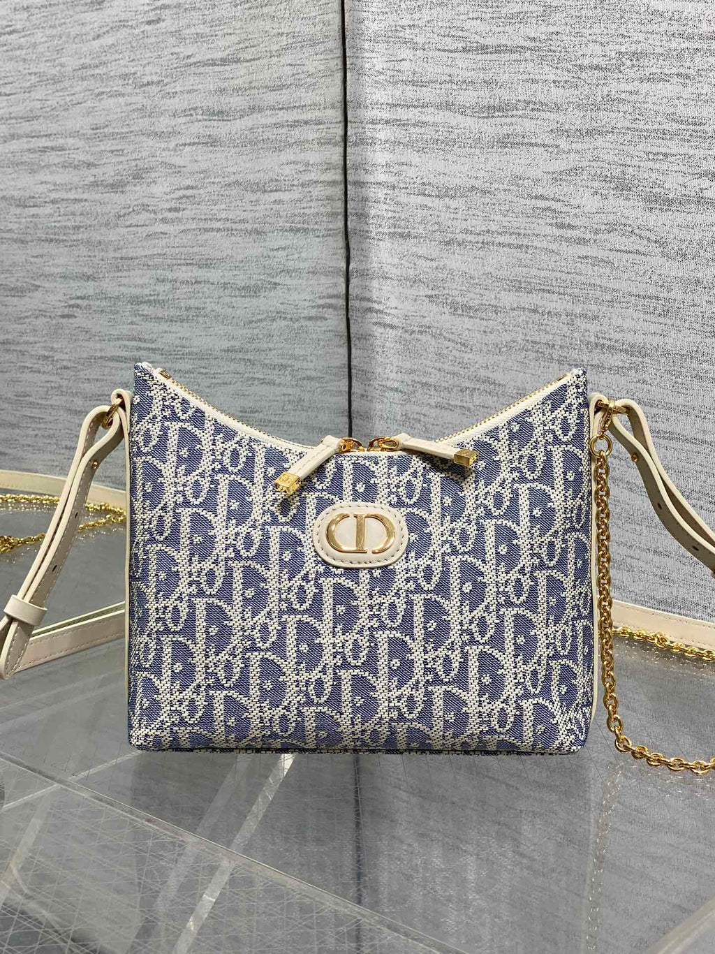 Dior Miss Dior Hobo Bag Grey Blue Oblique Jacquard & Gold — AW Collection