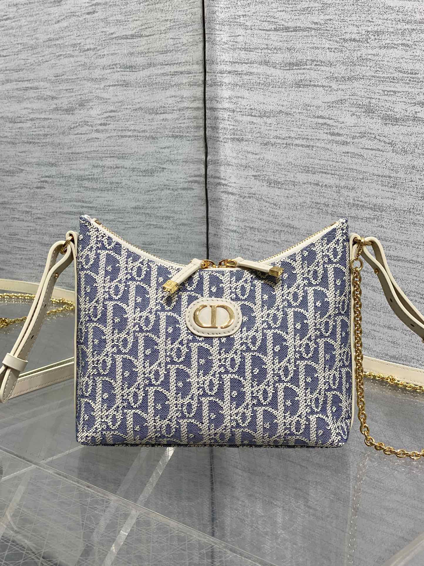 Dior Miss Dior Hobo Bag Grey Blue Oblique Jacquard & Gold — AW Collection