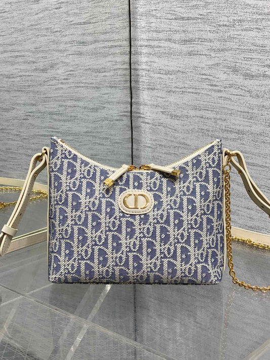 Dior Miss Dior Hobo Bag Grey Blue Oblique Jacquard & Gold — AW Collection