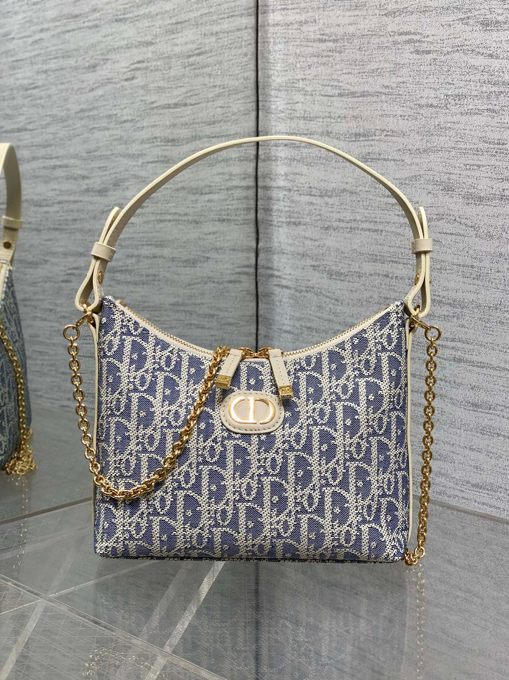 Dior Miss Dior Hobo Bag Grey Blue Oblique Jacquard & Gold — AW Collection