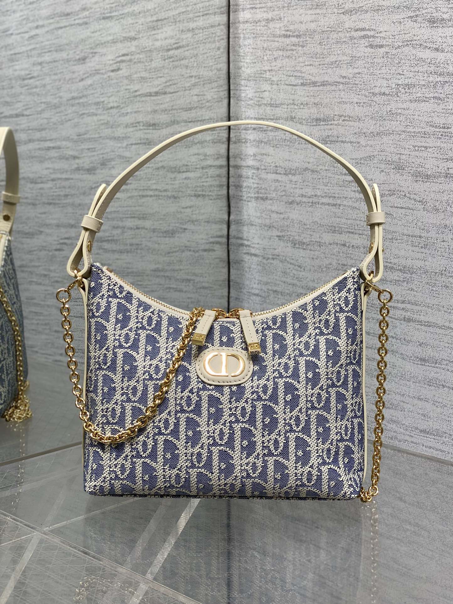 Dior Miss Dior Hobo Bag Grey Blue Oblique Jacquard & Gold — AW Collection
