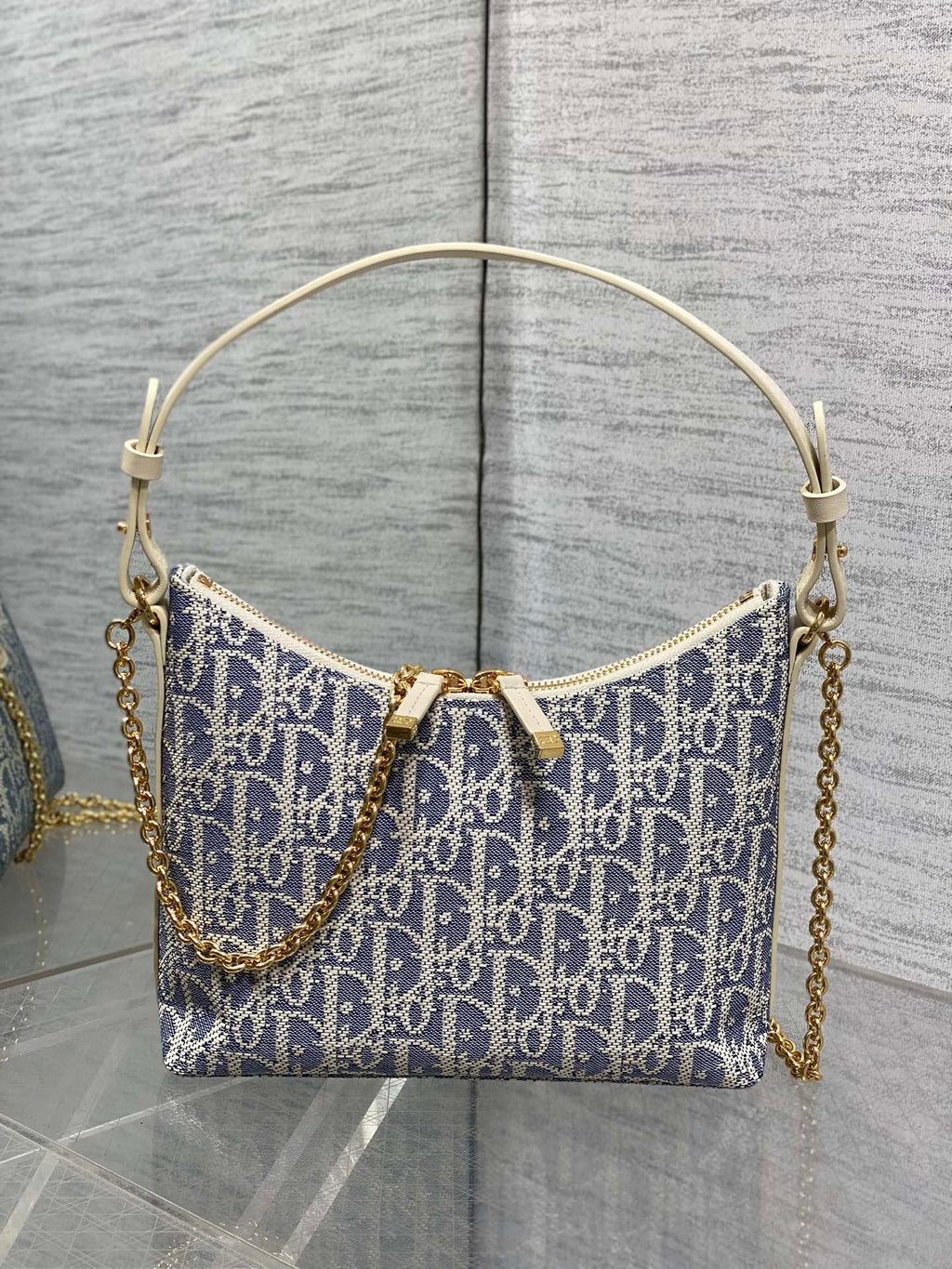 Dior Miss Dior Hobo Bag Grey Blue Oblique Jacquard & Gold — AW Collection