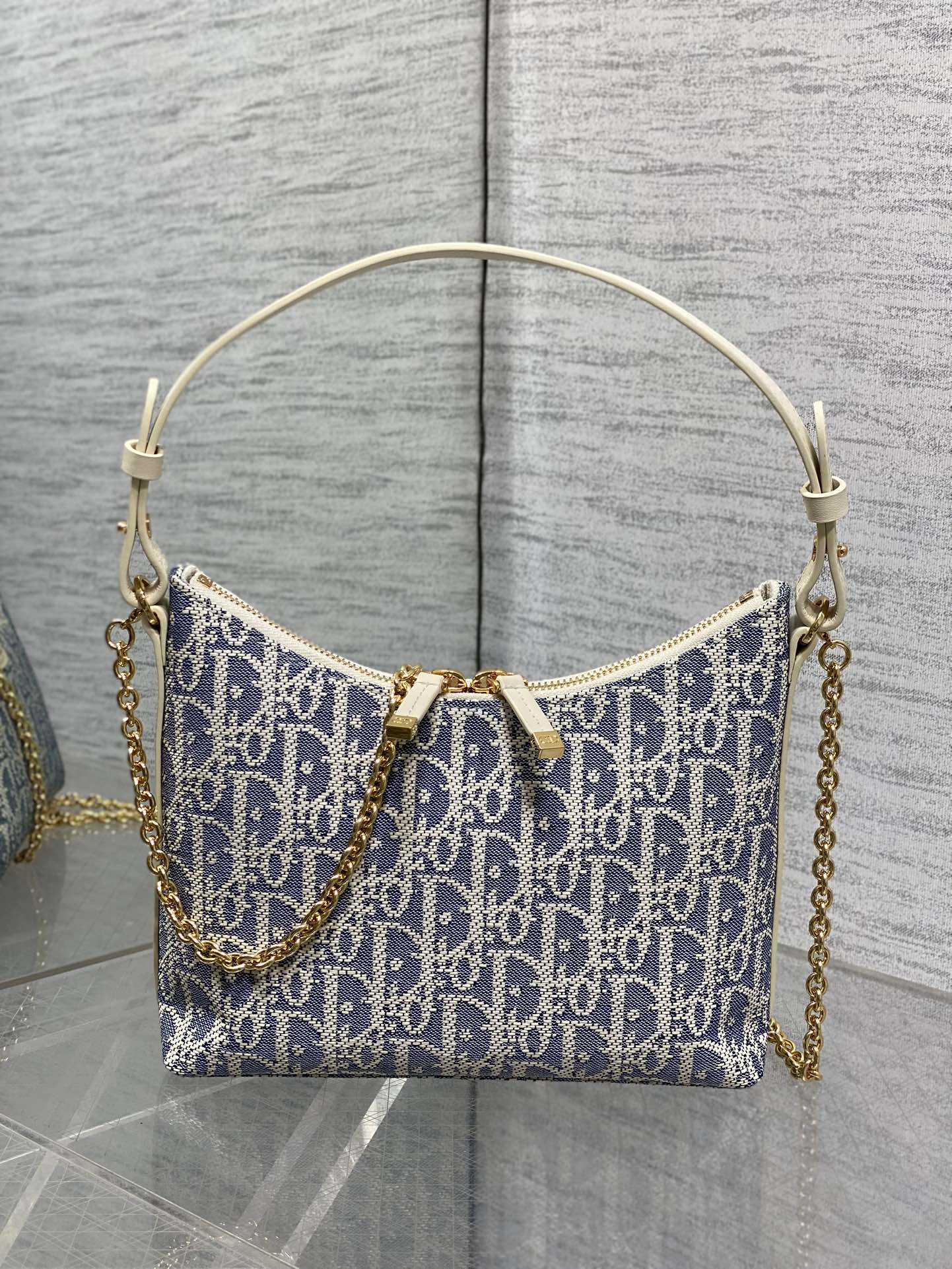 Dior Miss Dior Hobo Bag Grey Blue Oblique Jacquard & Gold — AW Collection