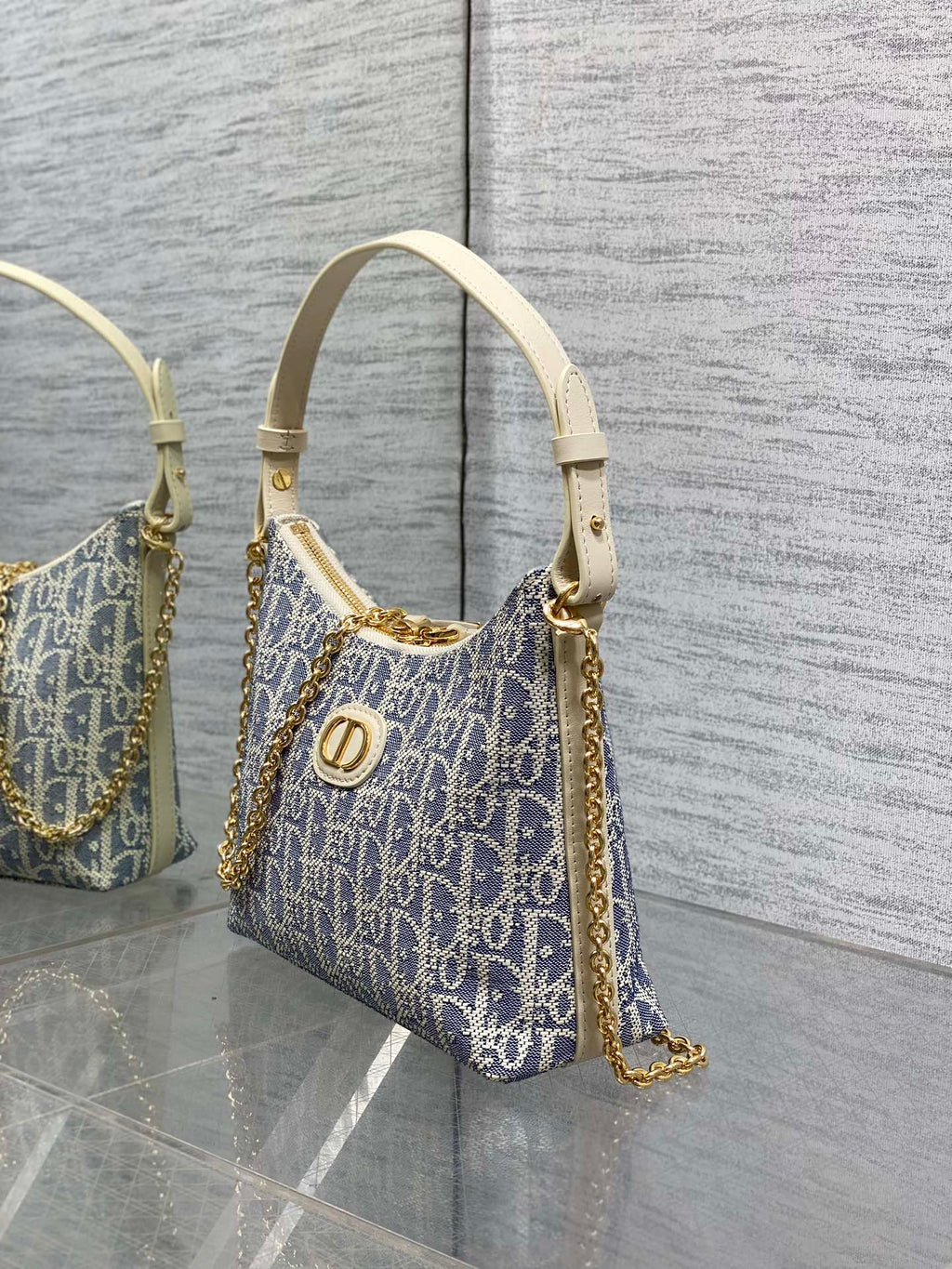 Dior Miss Dior Hobo Bag Grey Blue Oblique Jacquard & Gold — AW Collection
