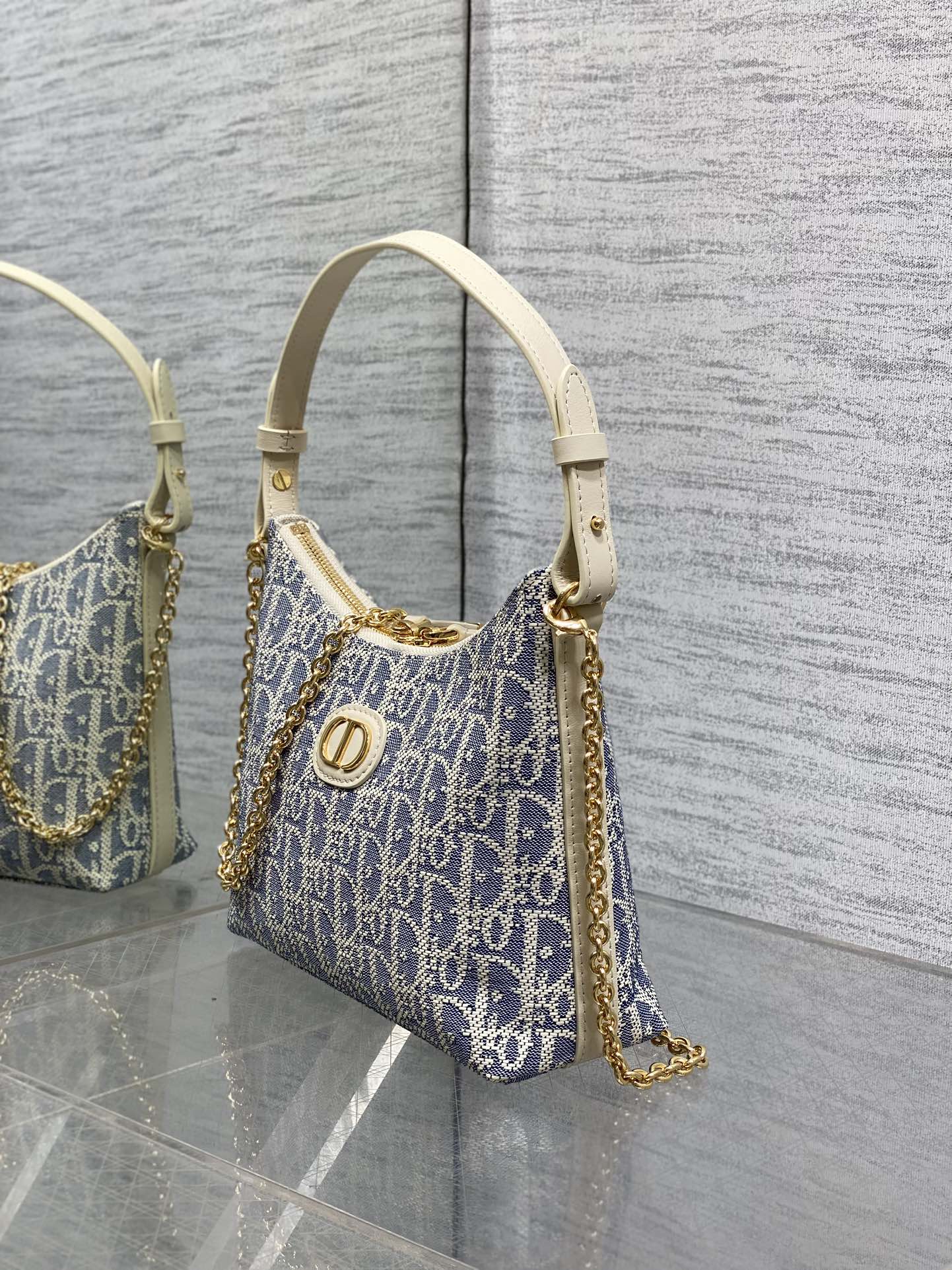 Dior Miss Dior Hobo Bag Grey Blue Oblique Jacquard & Gold — AW Collection