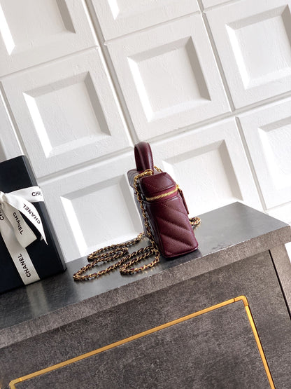Chanel 26P Lunchbox Vanity Bag — Burgundy Caviar Leather with Antique Gold Hardware
