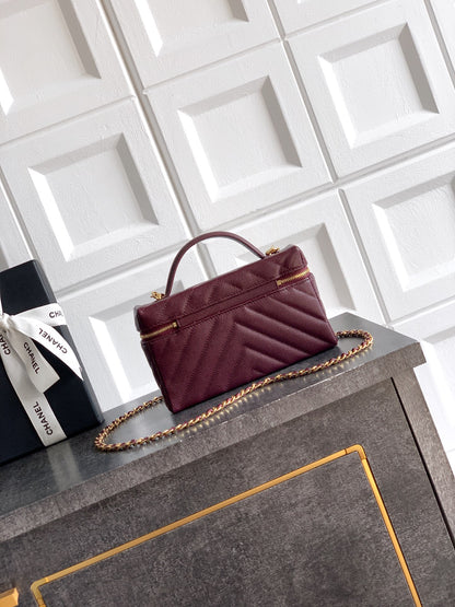 Chanel 26P Lunchbox Vanity Bag — Burgundy Caviar Leather with Antique Gold Hardware