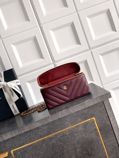 Chanel 26P Lunchbox Vanity Bag — Burgundy Caviar Leather with Antique Gold Hardware