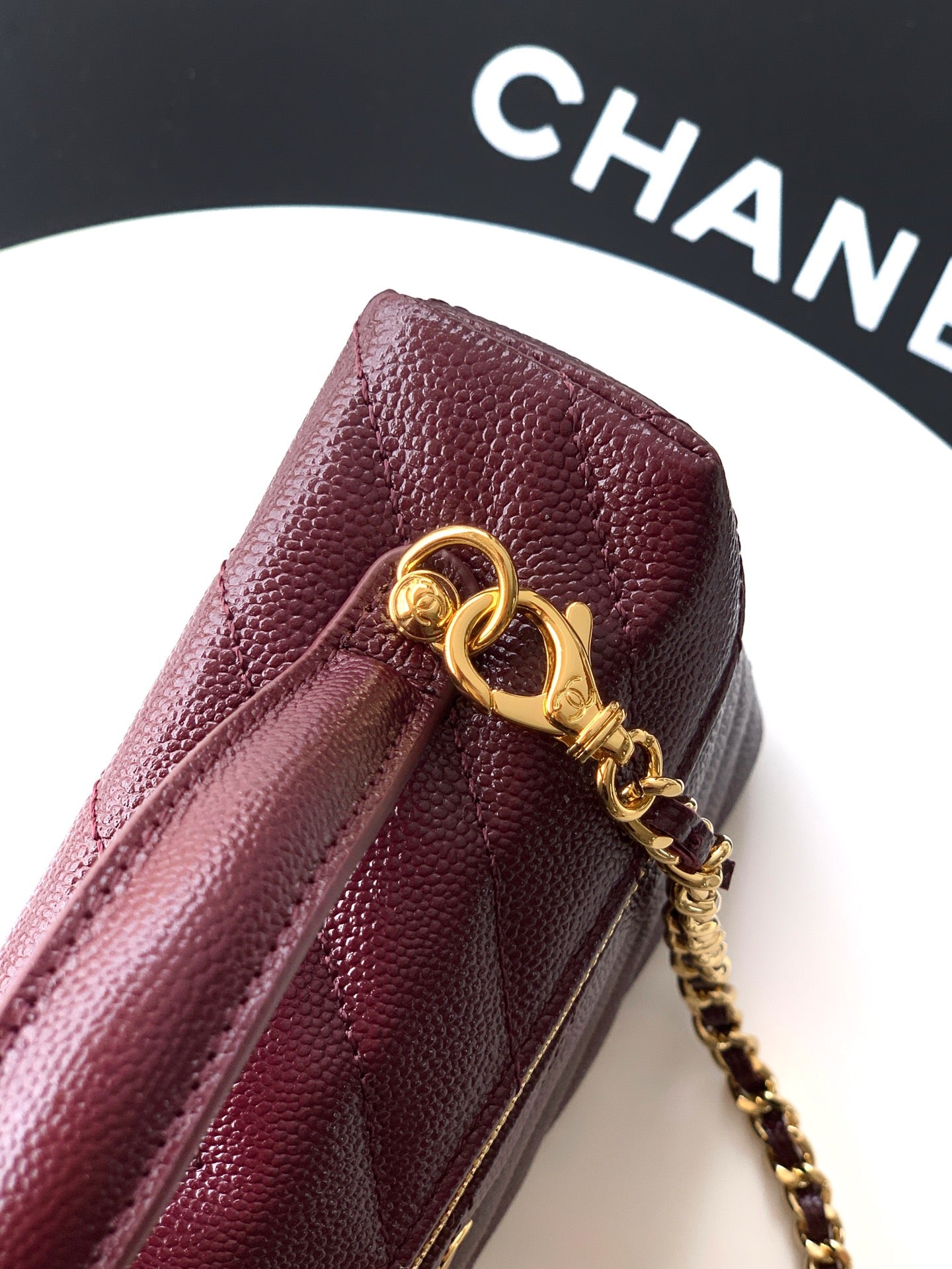 Chanel 26P Lunchbox Vanity Bag — Burgundy Caviar Leather with Antique Gold Hardware