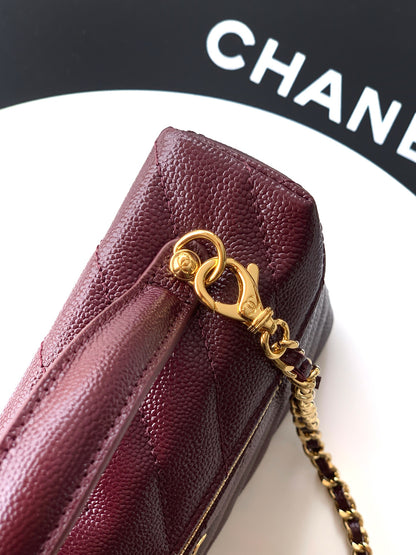 Chanel 26P Lunchbox Vanity Bag — Burgundy Caviar Leather with Antique Gold Hardware