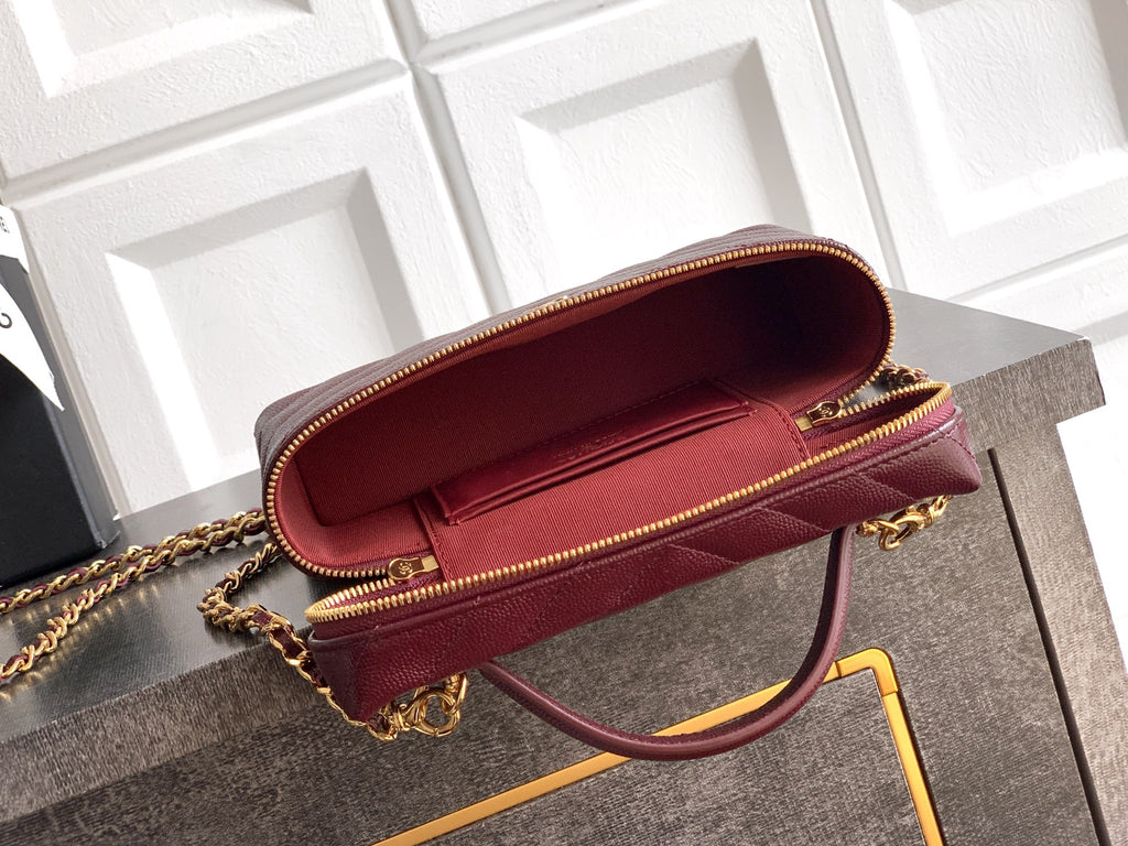 Chanel 26P Lunchbox Vanity Bag — Burgundy Caviar Leather with Antique Gold Hardware