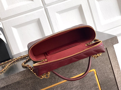 Chanel 26P Lunchbox Vanity Bag — Burgundy Caviar Leather with Antique Gold Hardware