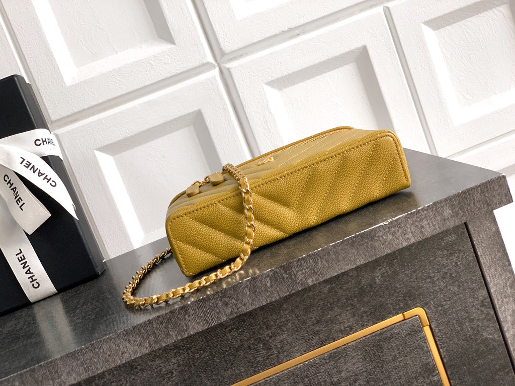 Chanel 26P Lunchbox Vanity Bag — Olive Green Caviar Leather with Antique Gold Hardware
