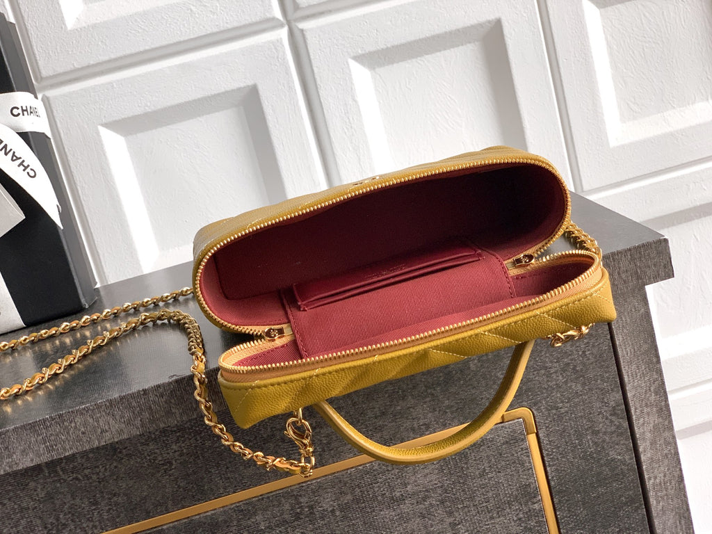 Chanel 26P Lunchbox Vanity Bag — Olive Green Caviar Leather with Antique Gold Hardware