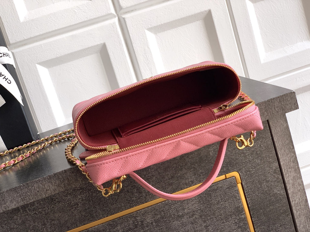 Chanel 26P Lunchbox Vanity Bag — Sakura Pink Caviar Leather with Antique Gold Hardware
