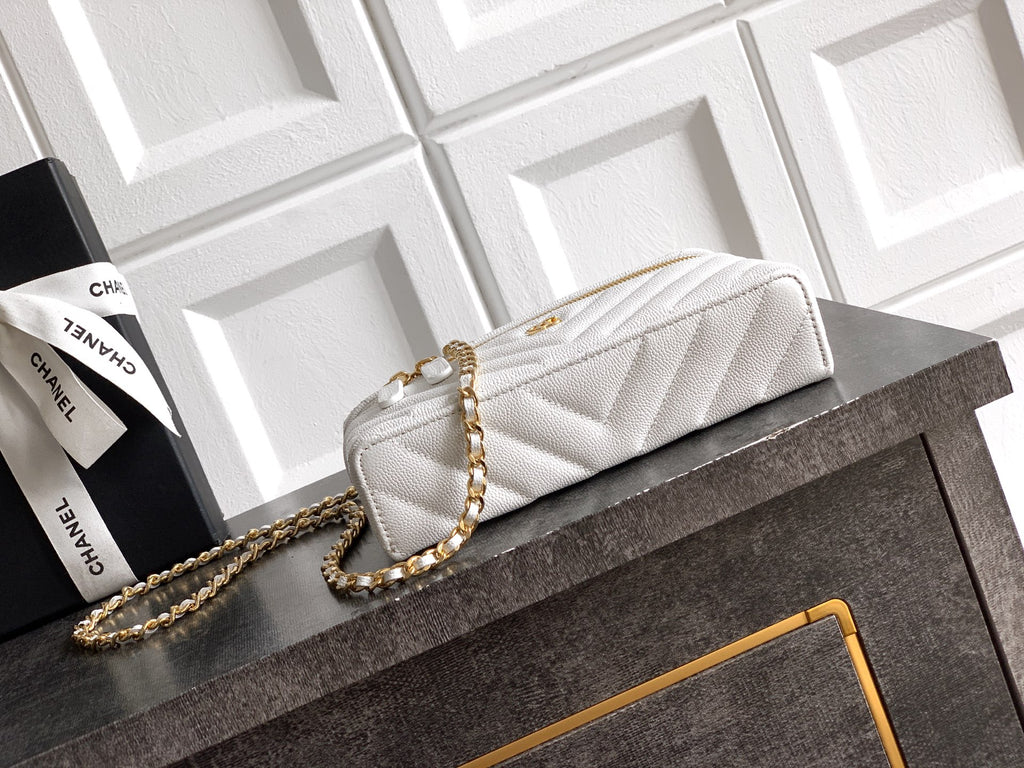 Chanel 26P Lunchbox Vanity Bag — Milk White Caviar Leather with Antique Gold Hardware