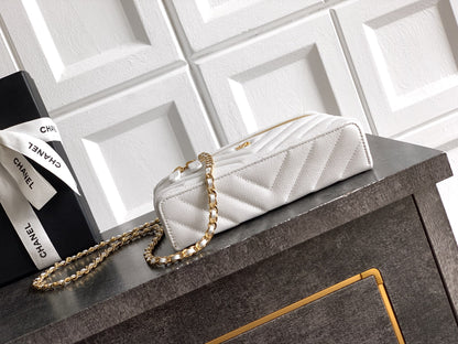 Chanel 26P Lunchbox Vanity Bag — Milk White Caviar Leather with Antique Gold Hardware