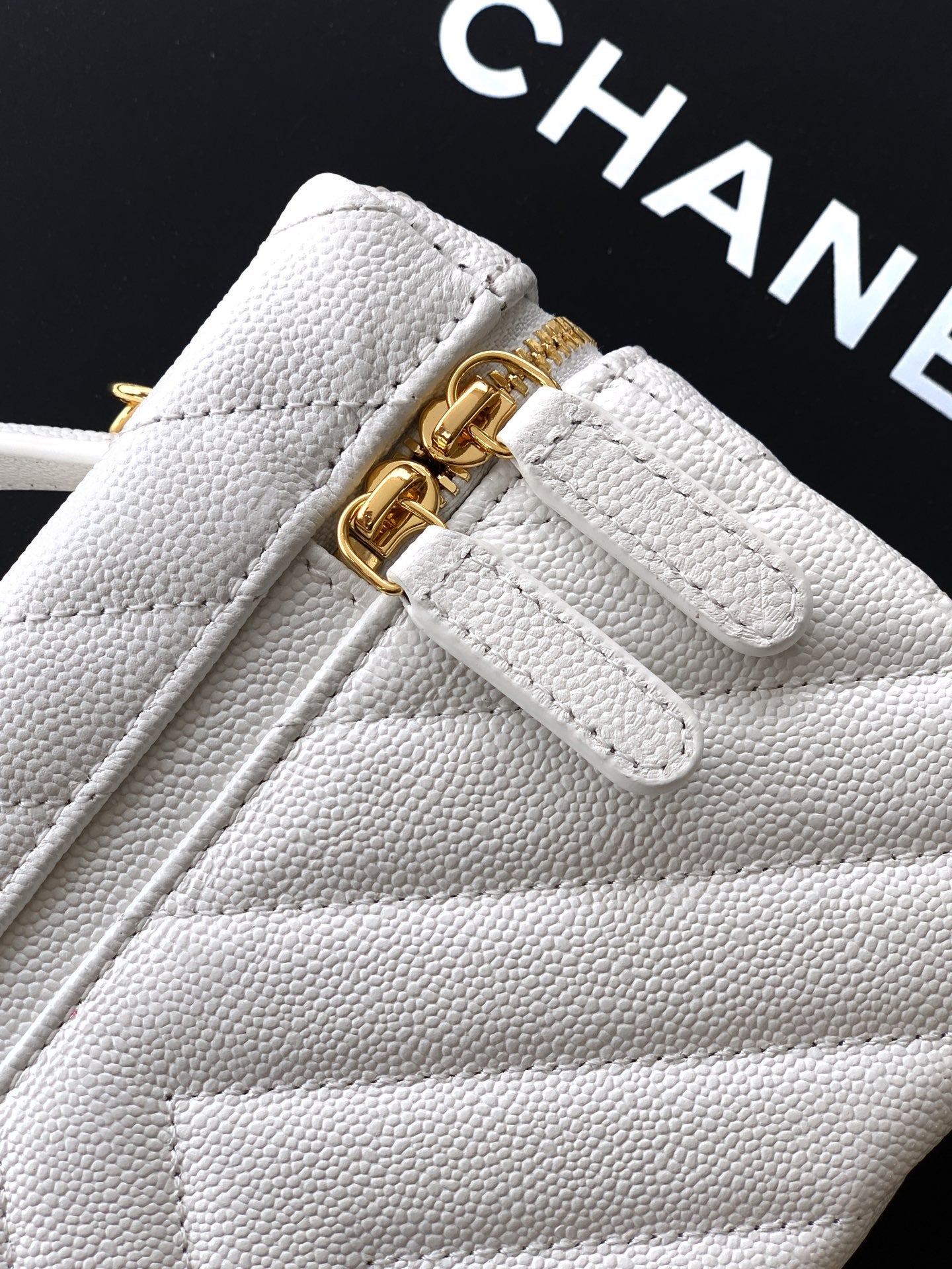 Chanel 26P Lunchbox Vanity Bag — Milk White Caviar Leather with Antique Gold Hardware