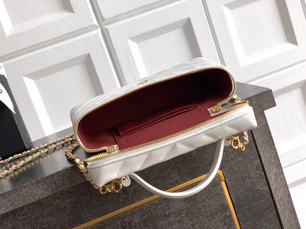Chanel 26P Lunchbox Vanity Bag — Milk White Caviar Leather with Antique Gold Hardware