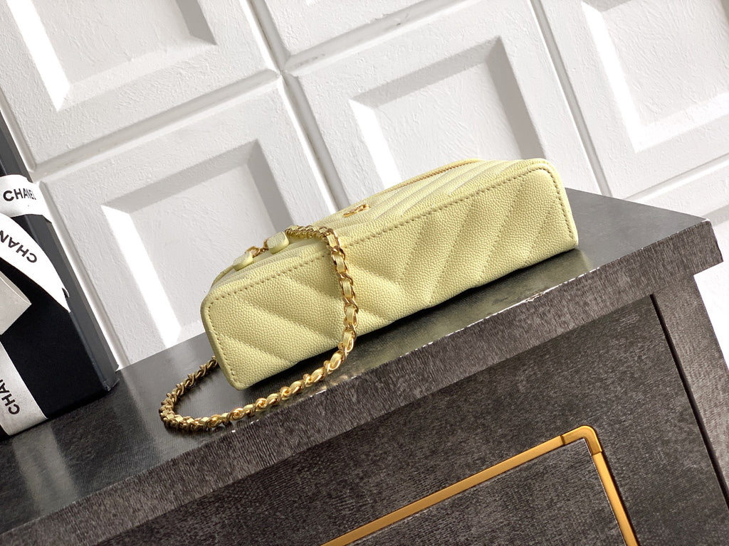 Chanel 26P Lunchbox Vanity Bag — Butter Yellow Caviar Leather with Antique Gold Hardware
