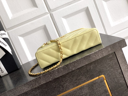 Chanel 26P Lunchbox Vanity Bag — Butter Yellow Caviar Leather with Antique Gold Hardware