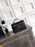 Chanel 26P Lunchbox Vanity Bag — Black Caviar Leather with Antique Gold Hardware