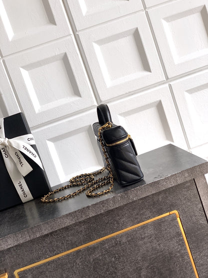 Chanel 26P Lunchbox Vanity Bag — Black Caviar Leather with Antique Gold Hardware