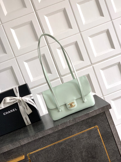 Chanel 26C Small Kelly Shopping Tote — Mint Grey Green Caviar Leather with Gold Hardware