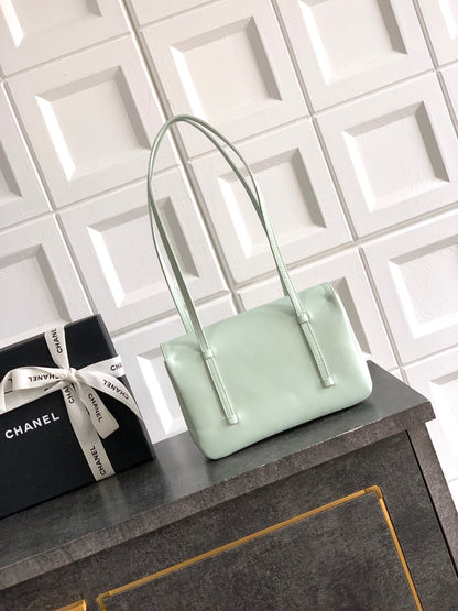 Chanel 26C Small Kelly Shopping Tote — Mint Grey Green Caviar Leather with Gold Hardware