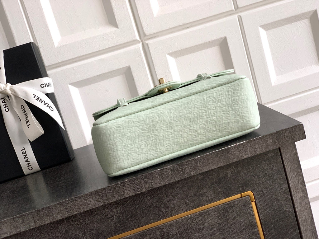 Chanel 26C Small Kelly Shopping Tote — Mint Grey Green Caviar Leather with Gold Hardware