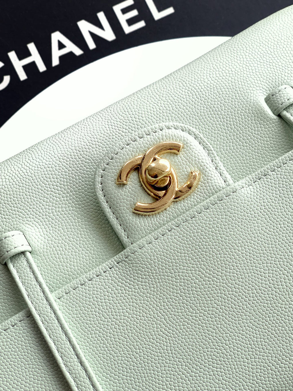 Chanel 26C Small Kelly Shopping Tote — Mint Grey Green Caviar Leather with Gold Hardware