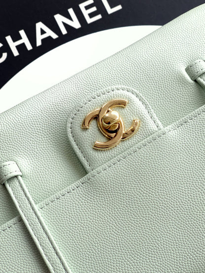 Chanel 26C Small Kelly Shopping Tote — Mint Grey Green Caviar Leather with Gold Hardware