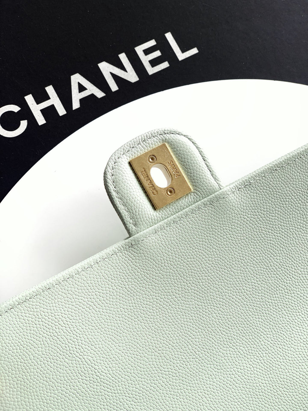 Chanel 26C Small Kelly Shopping Tote — Mint Grey Green Caviar Leather with Gold Hardware