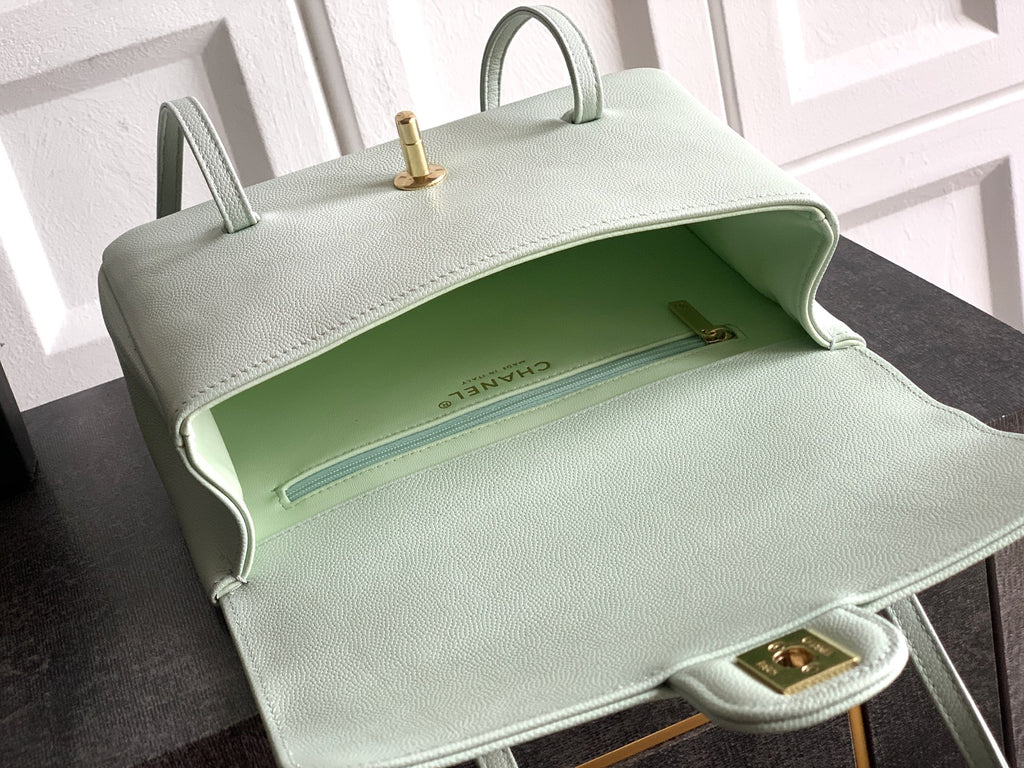 Chanel 26C Small Kelly Shopping Tote — Mint Grey Green Caviar Leather with Gold Hardware