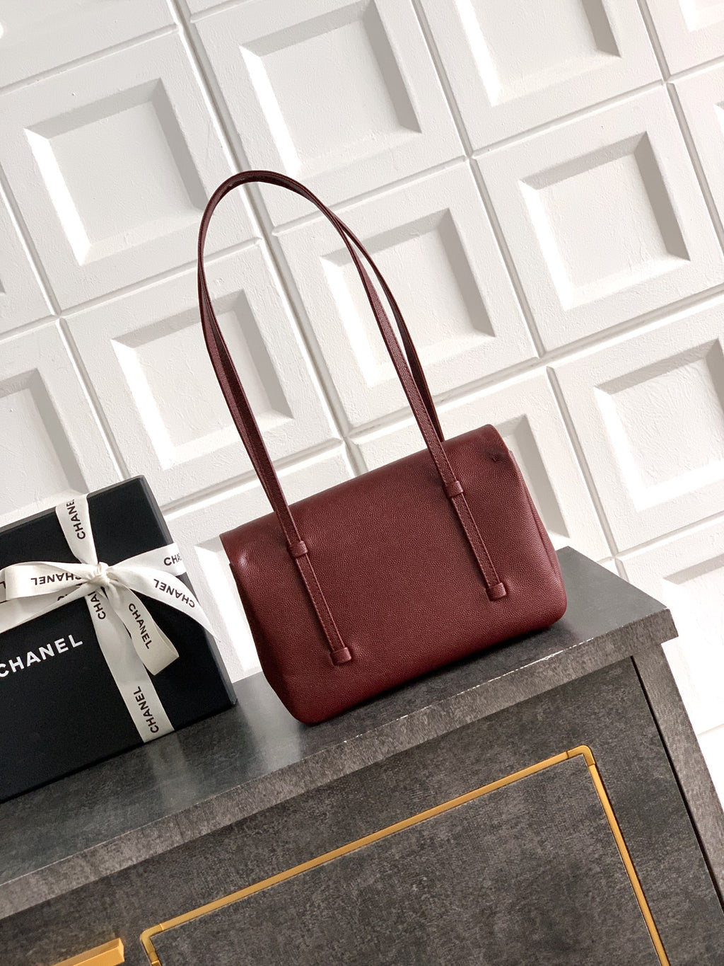 Chanel 26C Small Kelly Shopping Tote — Burgundy Caviar Leather with Gold Hardware