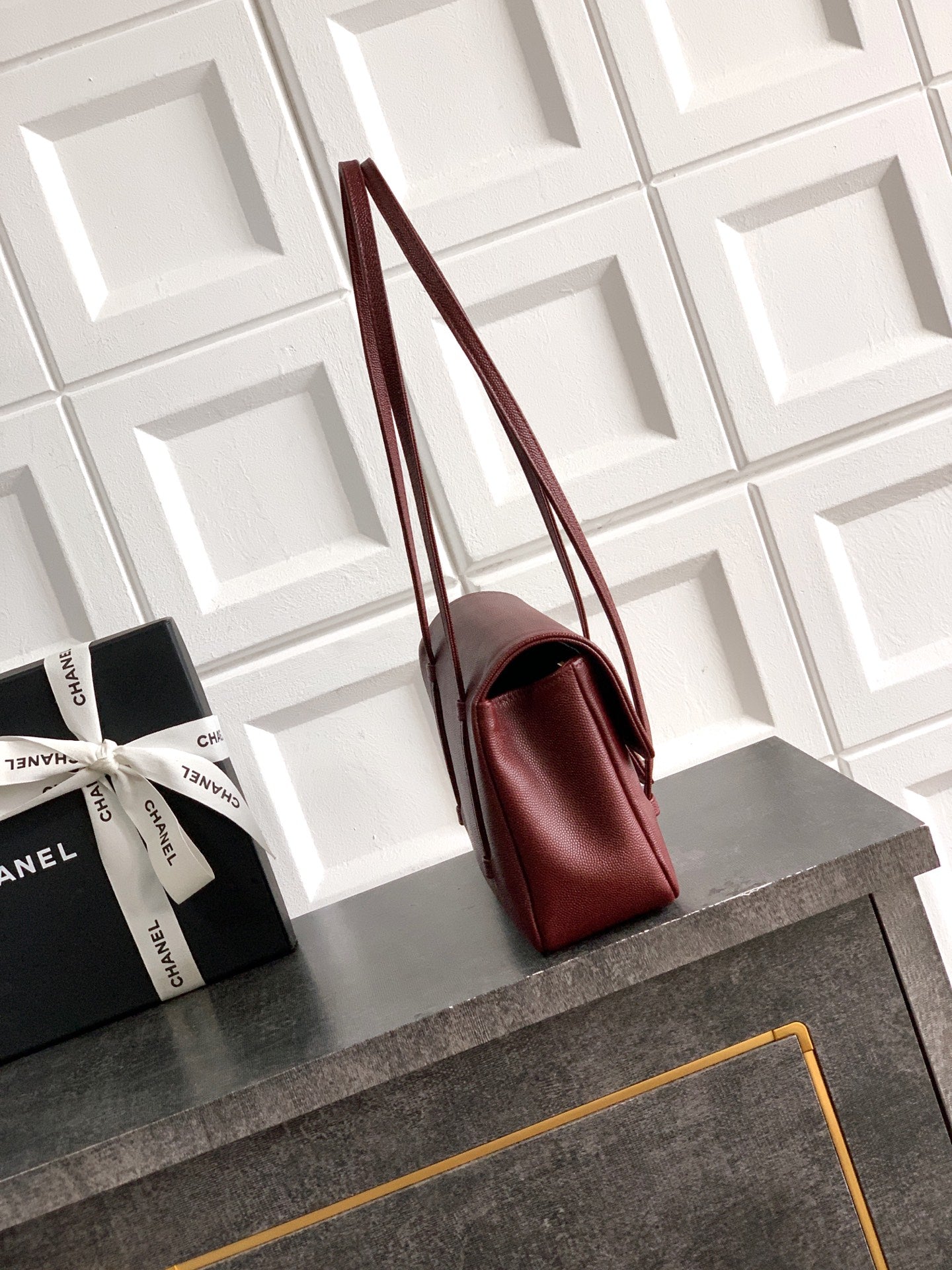 Chanel 26C Small Kelly Shopping Tote — Burgundy Caviar Leather with Gold Hardware