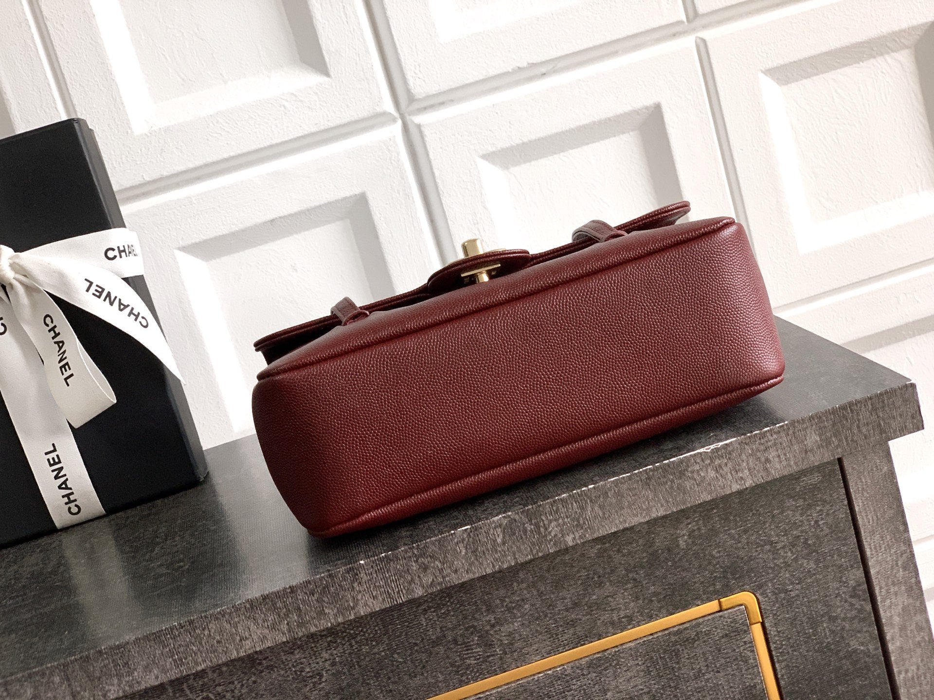 Chanel 26C Small Kelly Shopping Tote — Burgundy Caviar Leather with Gold Hardware