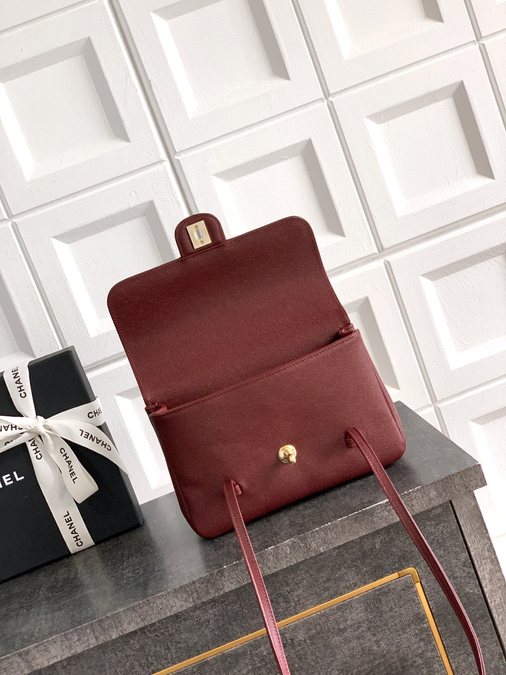 Chanel 26C Small Kelly Shopping Tote — Burgundy Caviar Leather with Gold Hardware