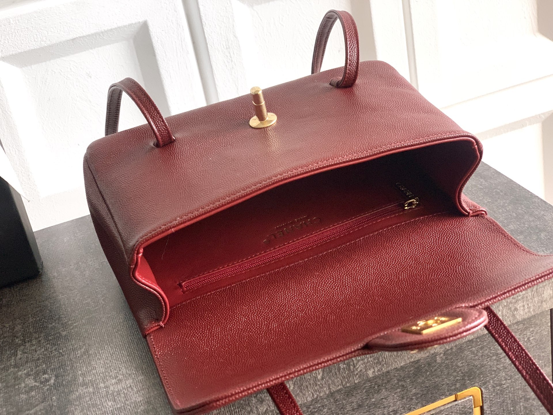 Chanel 26C Small Kelly Shopping Tote — Burgundy Caviar Leather with Gold Hardware